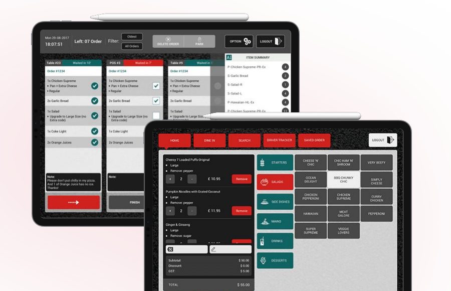 Two tablets running the Pizza Hut POS and order list