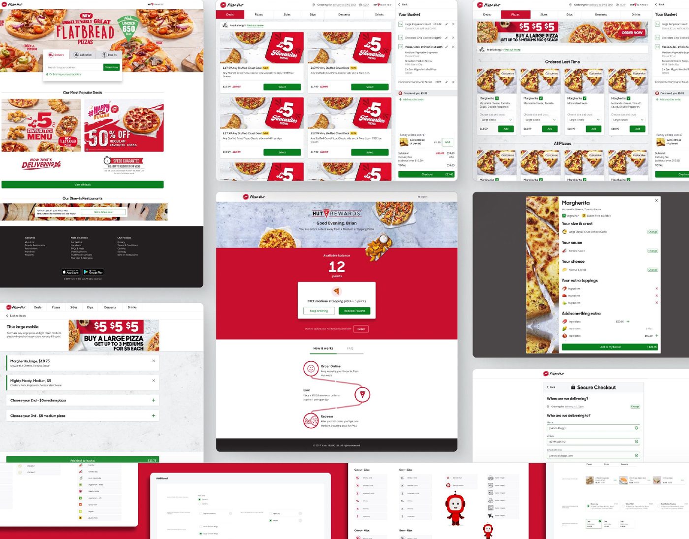 Website pages: home, deals, rewards and checkout